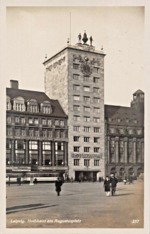 LEIPZIG GERMANY~HOCHHAUS AUGUSTUSPLATZ PHOTO POSTCARD 1930 POSTMARK