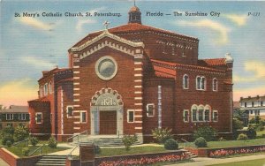 St Petersburg Florida~St Marys Catholic Church~Houses Behind~1954 Linen Postcard