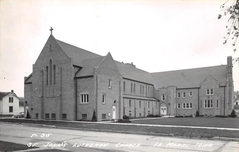 Le Mars IA The New (and Current) St John's Lutheran Church~Neighbor RPPC 1940s 