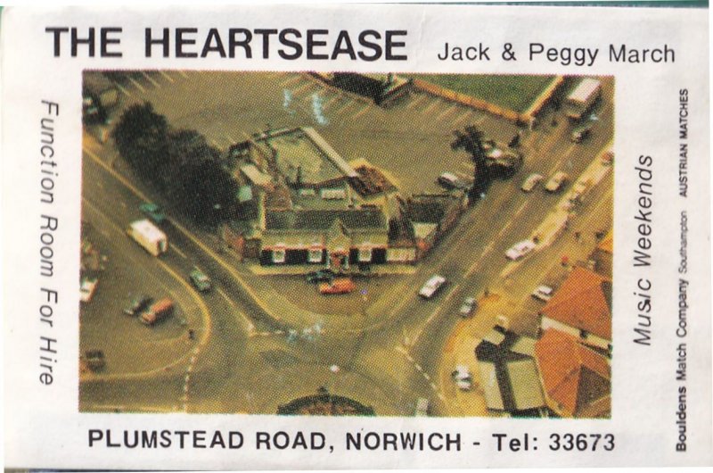 The Heartsease Plumstead Road Norwich Norfolk Pub Old Matchbox Label