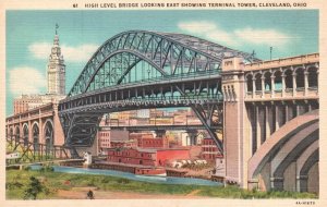 Vintage Postcard 1920's High Level Bridge Terminal Tower Cleveland Ohio OH