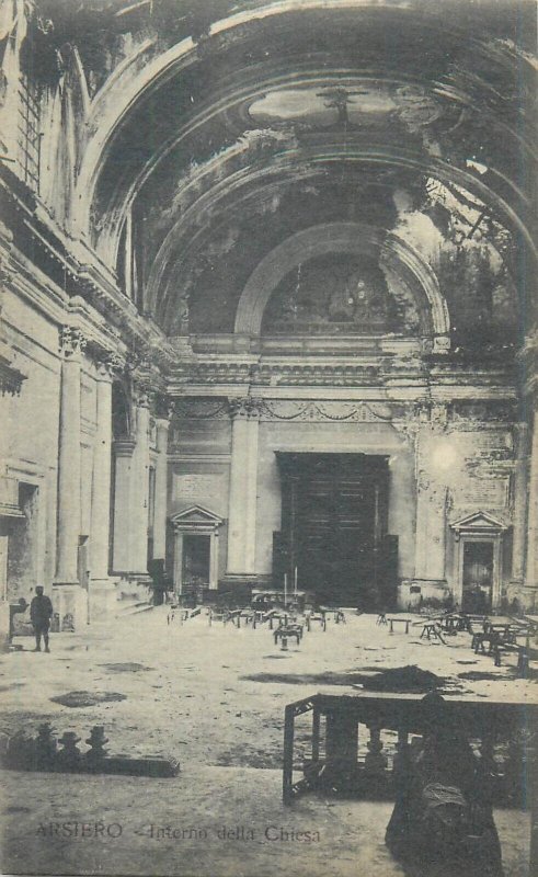 Italy Veneto Arsiero church interior World War 1914-1918 disaster