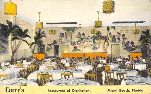 Curry's Restaurant Interior Miami Beach Florida linen 1957 postcard