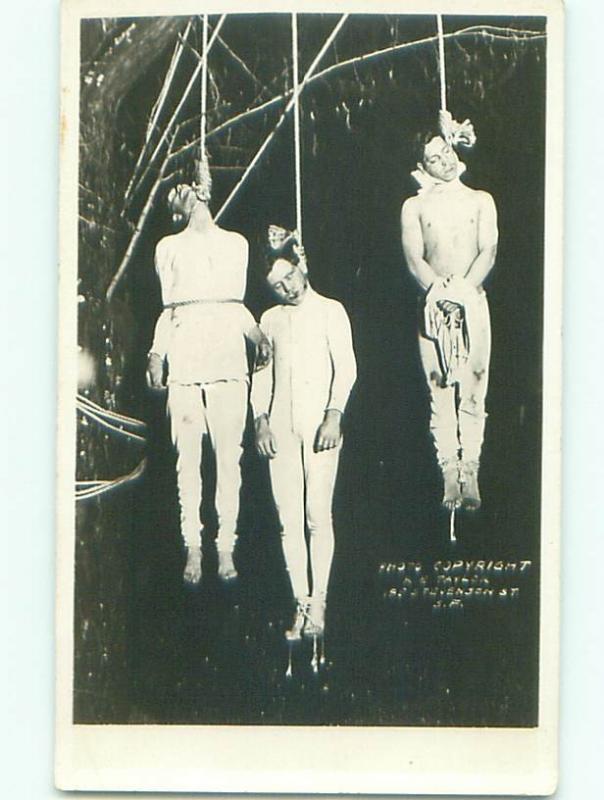 rppc Pre-1930 Lynching hanging THREE MEN HUNG - SAN FRANCISCO COPYRIGHT AC7853