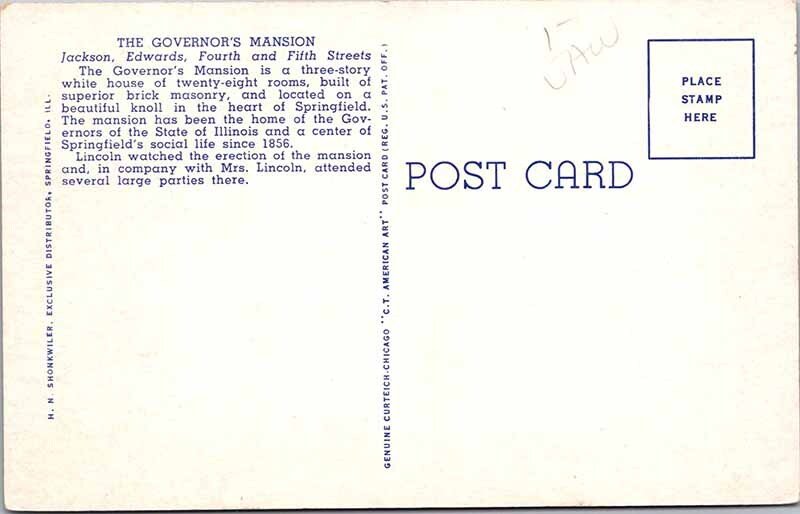 Postcard HOUSE SCENE Springfield Illinois IL AL0901