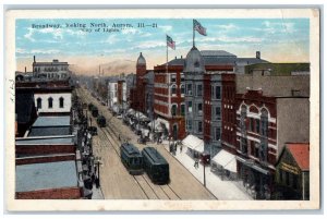 c1910 Broadway Looking North Aurora Illinois City Lights Streetcar IL Postcard 