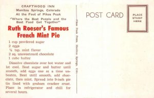 Manitou Springs Colorado Craftwood Inn Car and Mint Pie Recipe Postcard AA59046