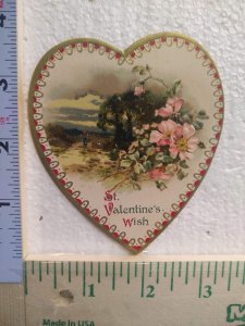 Postcard St. Valentine's Wish with Heart Flowers Embossed Die-Cut Art Print