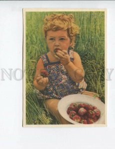3154036 SOVIET RUSSIA Girl w/ strawberry SUMMER old color PC