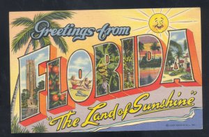 GREETINGS FROM FLORIDA VINTAGE LARGE LETTER LINEN POSTCARD
