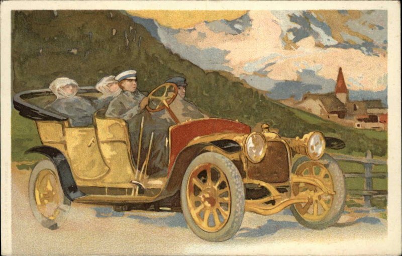 Early Car Auto Adv? Conserven Canned Food Lenzburg Switzerland Postcard