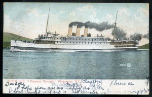 h2085 - VANCOUVER BC Postcard 1907 CPR Steamer PRINCESS VICTORIA