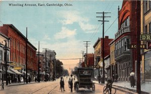 J37/ Cambridge Ohio Postcard c1910 Wheeling Avenue Stores Wagon  143