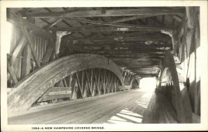 New Hampshire Covered Bridge Interior Shorey Real Photo Postcard #1394