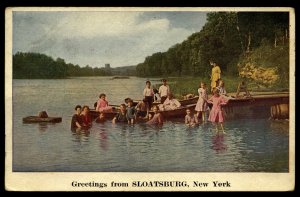 ABRO US Post Card Sloatsburg New York Cooling Off in the River