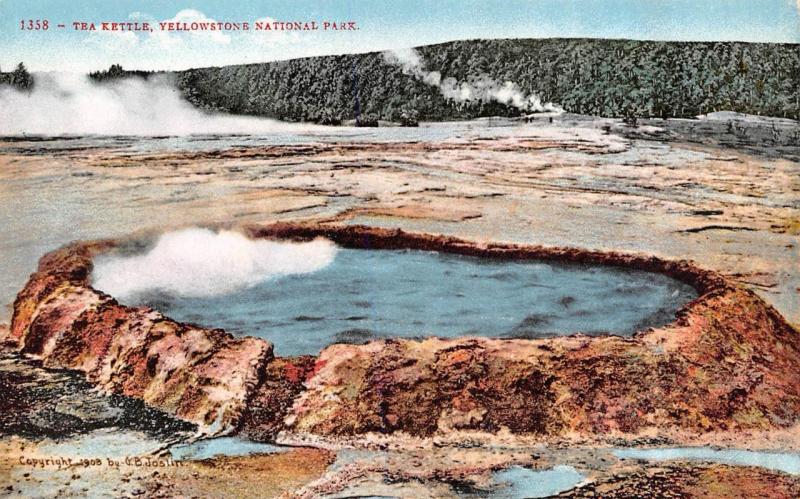 WY, Wyoming RIVERSIDE GEYSER & TEA KETTLE Yellowstone Park TWO c1910's Postcards