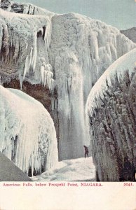 NIAGARA FALLS NY~FROZEN ICE-AMERICAN FALLS BELOW PROSPECT POINT~1900s POSTCARD