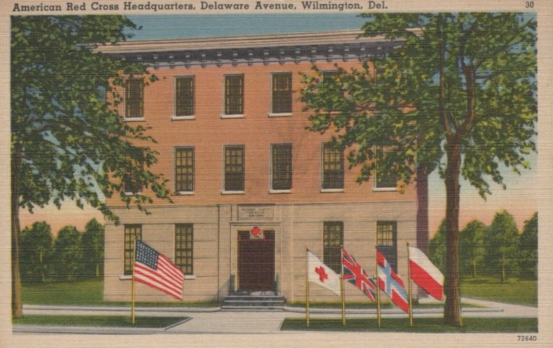 American Red Cross Headquarters Delaware Ave Wilmington Vintage Linen Post Card