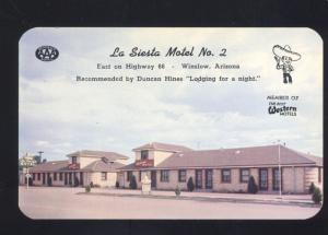 WINSLOW ARIZONA ROUTE 66 LA SIESTA MOTEL OLD VINTAGE ADVERTISING POSTCARD