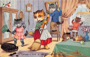 CE MENAGE a FOND SES INCONVENIENTS!!~HOUSEKEEP~MANZER FANTASY CAT POSTCARD #2005