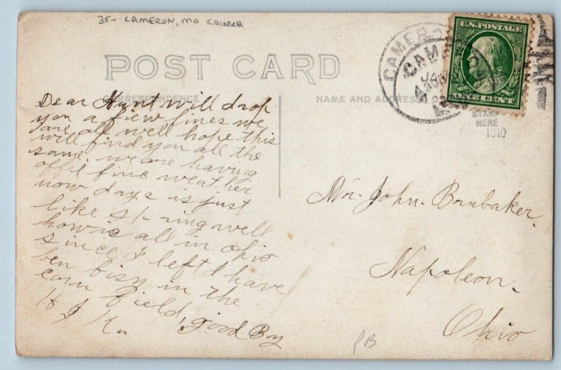 1910 Church Exterior View Cameron Missouri MO RPPC Photo Antique Postcard