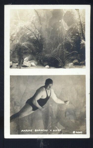 RPPC MARINE GARDENS DIVER DIVING VINTAGE UNDERWATER REAL PHOTO POSTCARD