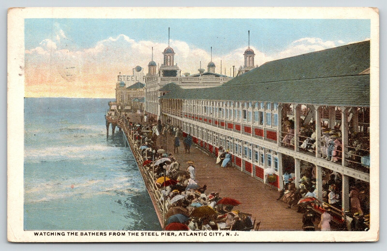 Atlantic City New Jersey~Crowd Watching Bathers From Steel Pier~No ...