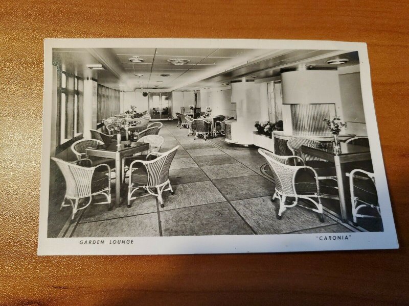 Vintage RPPC of the interior of the Caronia.  Pr. 1950s  Garden Lounge