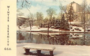 Columbus Ohio 1960s Postcard Ohio State University Mirro Lake in Winter