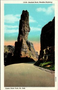 Vtg 1930's Sentinel Rock Needles Highway Black Hills South Dakota SD Postcard