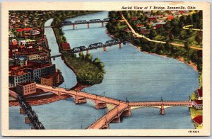 Zanesville Ohio OH, View of Muskingum River Y Bridge, Highway, Vintage Postcard