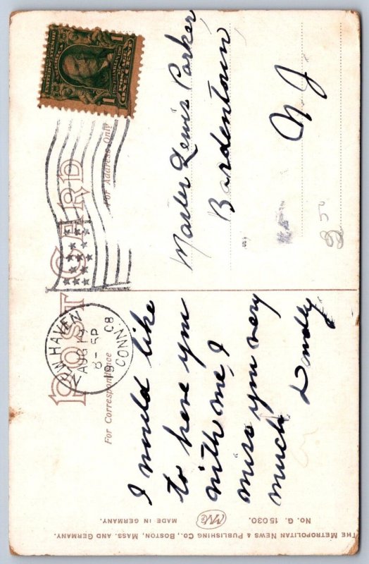 K44/ New Haven Connecticut Postcard c1910 Town Sign Post Notes 353