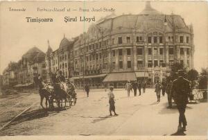 Romania Timisoara Franz Josef street Sirul Lloyd vintage postcard