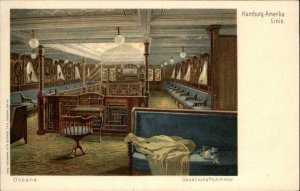 Hamburg Amerika Line Steamship Oceana Below Deck Interior c1910 Postcard