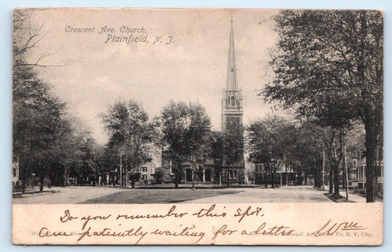 PLAINFIELD, NJ New Jersey ~ Street Scene CRESCENT AVE. CHURCH 1903 Postcard