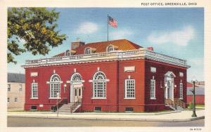 Greenville Ohio~Post Office~American Flag on Roof~Lamp Post on Corner~1940s Pc