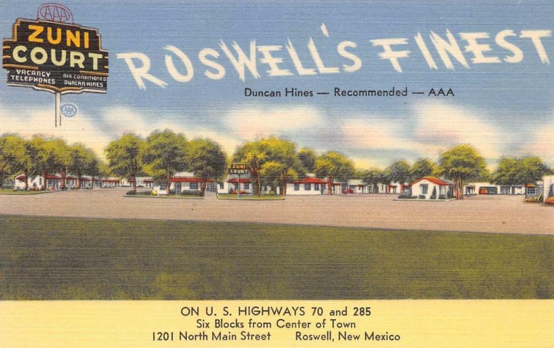 ZUNI COURT Roswell, New Mexico Highway 70 Roadside Linen Vintage Postcard c1940s