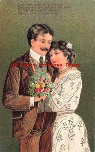 Romance, PFB No 6745, Man with Mustache Giving Woman Flowers