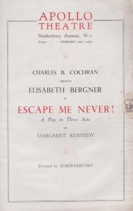 Escape Me Never Elisabeth Bergner Apollo London Drama Theatre Programme