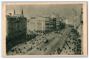 c1950's Aerial View of Busy Street Trolley Car Belgrade Serbia Postcard