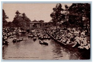 c1910 Band Stand Belle Isle Park Canoe River Boat Detroit Michigan Mich Postcard