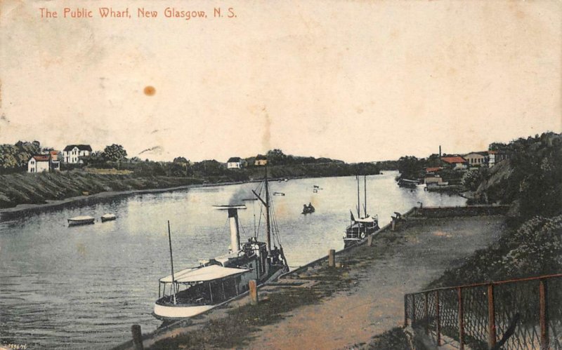 THE PUBLIC WHARF NEW GLASGOW NOVA SCOTIA CANADA POSTCARD 1912