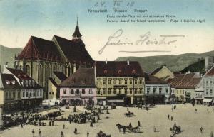 romania, BRASSO BRASOV KRONSTADT, Franz Joseph's Square with Black Church (1910)