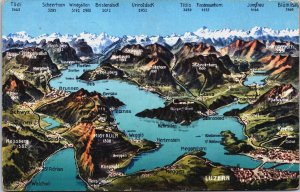 Switzerland Luzern Map Vintage Postcard C084