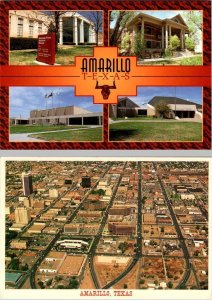 2~4X6 Postcards Amarillo, TX Texas MUSEUM~CONVENTION~CIVIC CENTERS & AERIAL VIEW