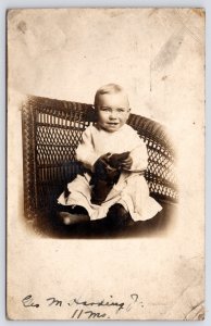 Evansville IN Some Boy~Infant w/Soft Doll~Geo M Harding Jr @ 11 Months~RPPC