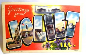 Greetings From Joliet Illinois Large Big Letter Linen Postcard Curt Teich Unused