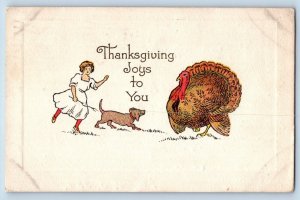 Gibson Postcard Thanksgiving Turkey Girl Chasing Dog Saint Cloud Minnesota 1911