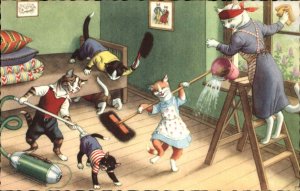 Fantasy Dressed Animals Cats Cleaning Vacuum Mainzer Vintage Postcard