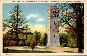 Vtg 1930's Carillon Tower Blackhawk Knoll University Campus Madison WI Postcard